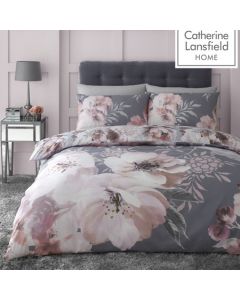 Catherine Lansfield Dramatic Floral Duvet Cover Set - Grey