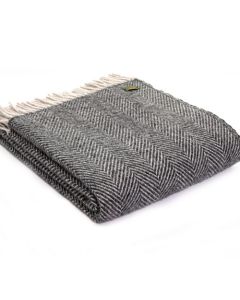 All Wool Herringbone Throw - Charcoal - 150x183cm