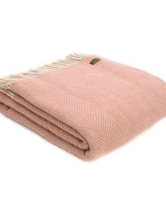 All Wool Herringbone Throw - Dusky Pink/Pearl - 150x183cm