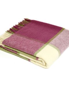 All Wool Block Check Throw - Raspberry - 150x183cm